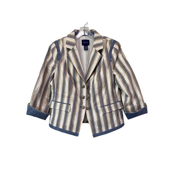 Doncaster Collection Nautical Metallic Stripe Blazer Women's Size 14 Pockets - Picture 2 of 11